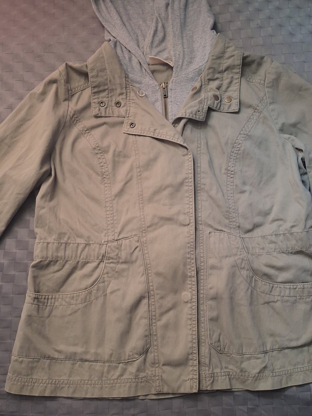 DKNY Olive Utility Jacket with Grey Hooded Liner